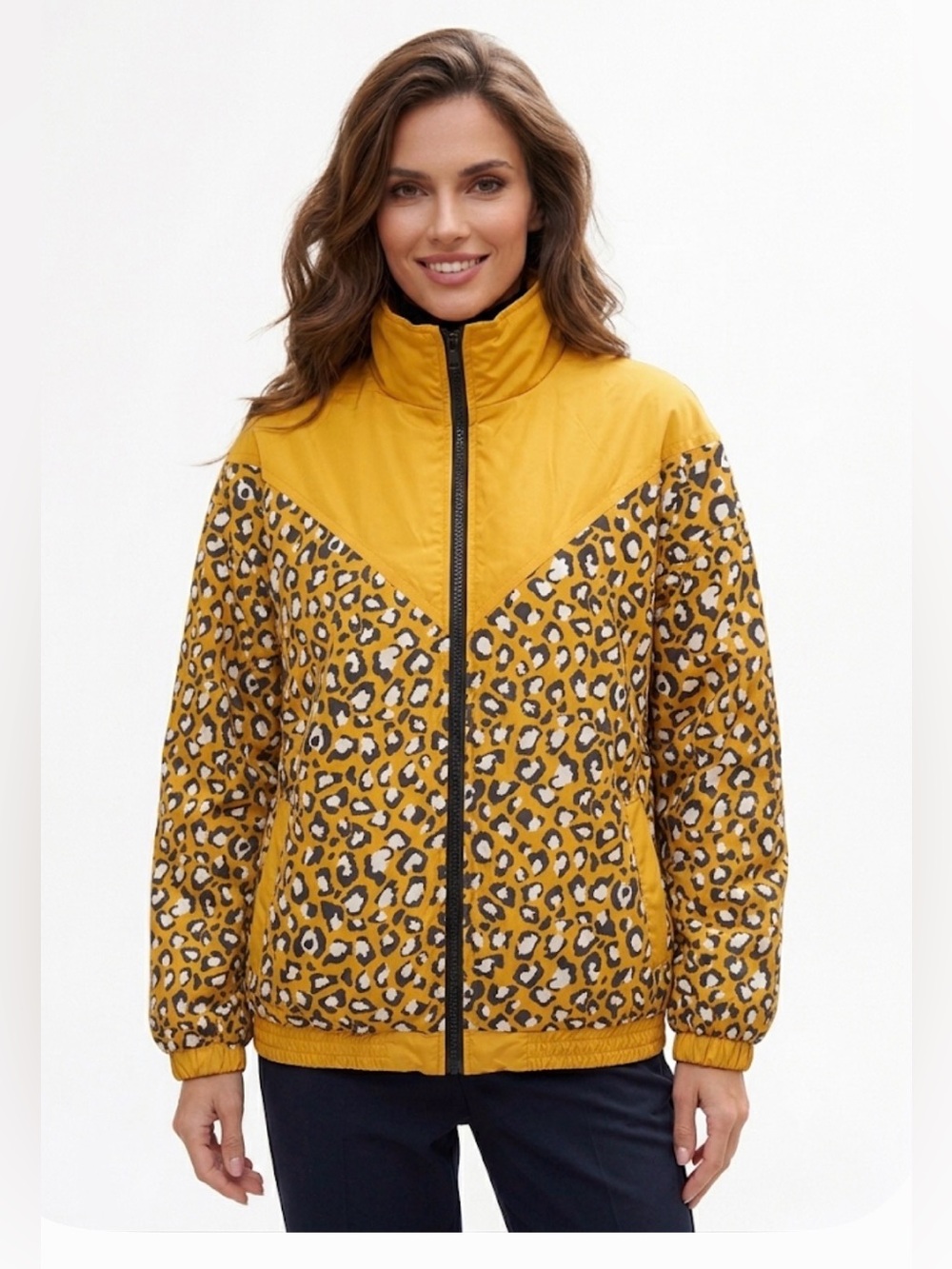 Women's Mustard Leopard‎ Quilted Bomber Jacket